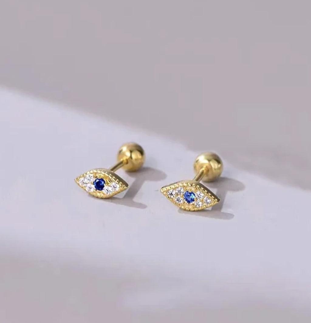 3rd Eye Studs Gold with blue and clear stones