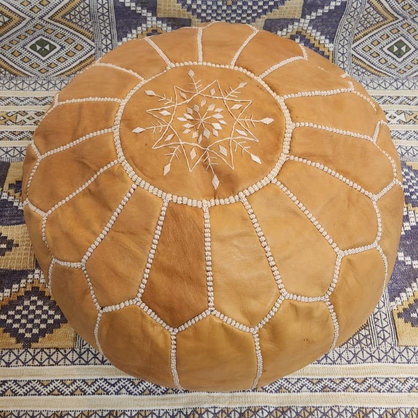 Moroccan Leather Pouffe// Light Brown