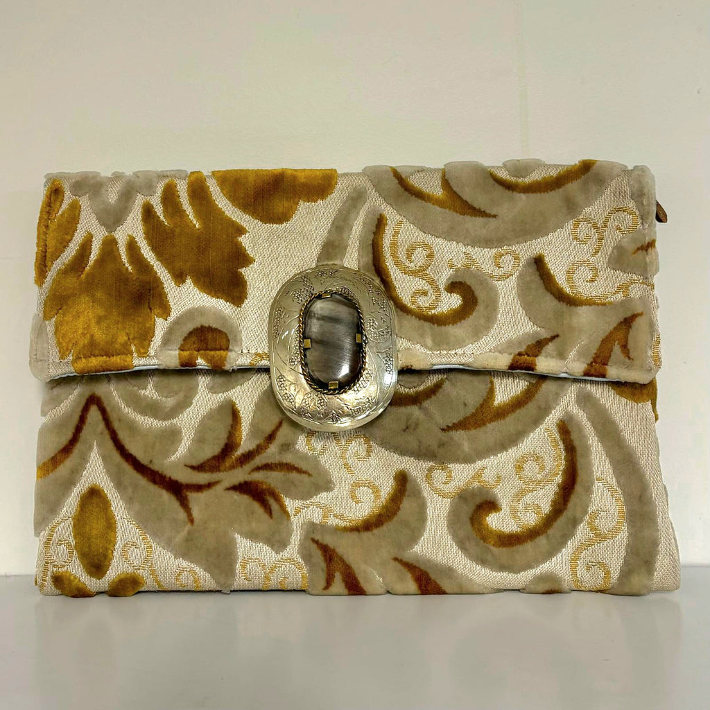 Handcrafted Moroccan upcycled vintage clutch bag front