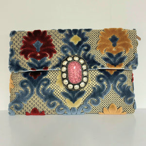 Handcrafted Moroccan upcycled vintage clutch bag front