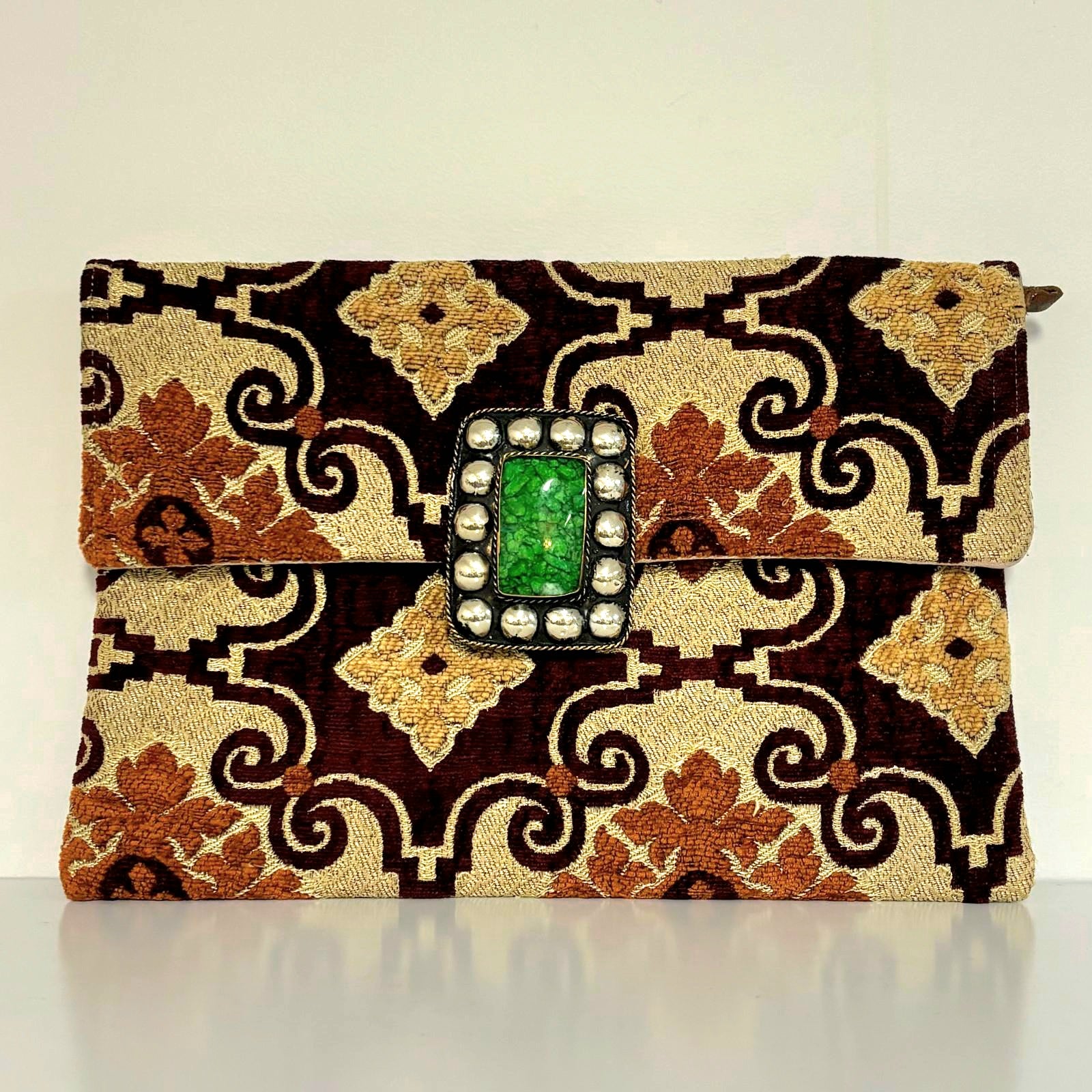 Handcrafted Moroccan upcycled vintage clutch bag front