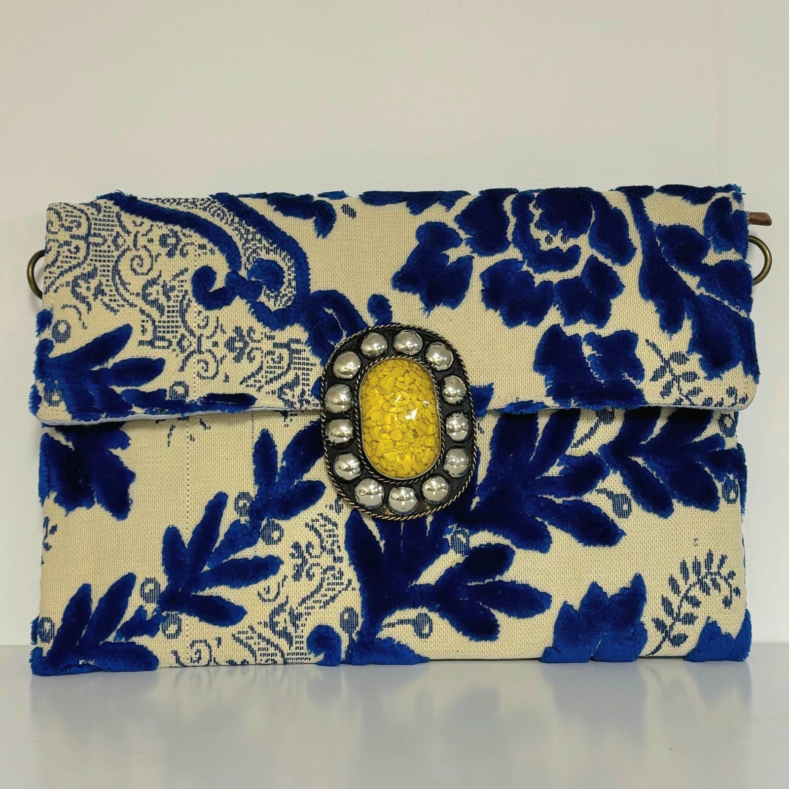 Navy blue handmade vintage upcycled Moroccan Clutch bag