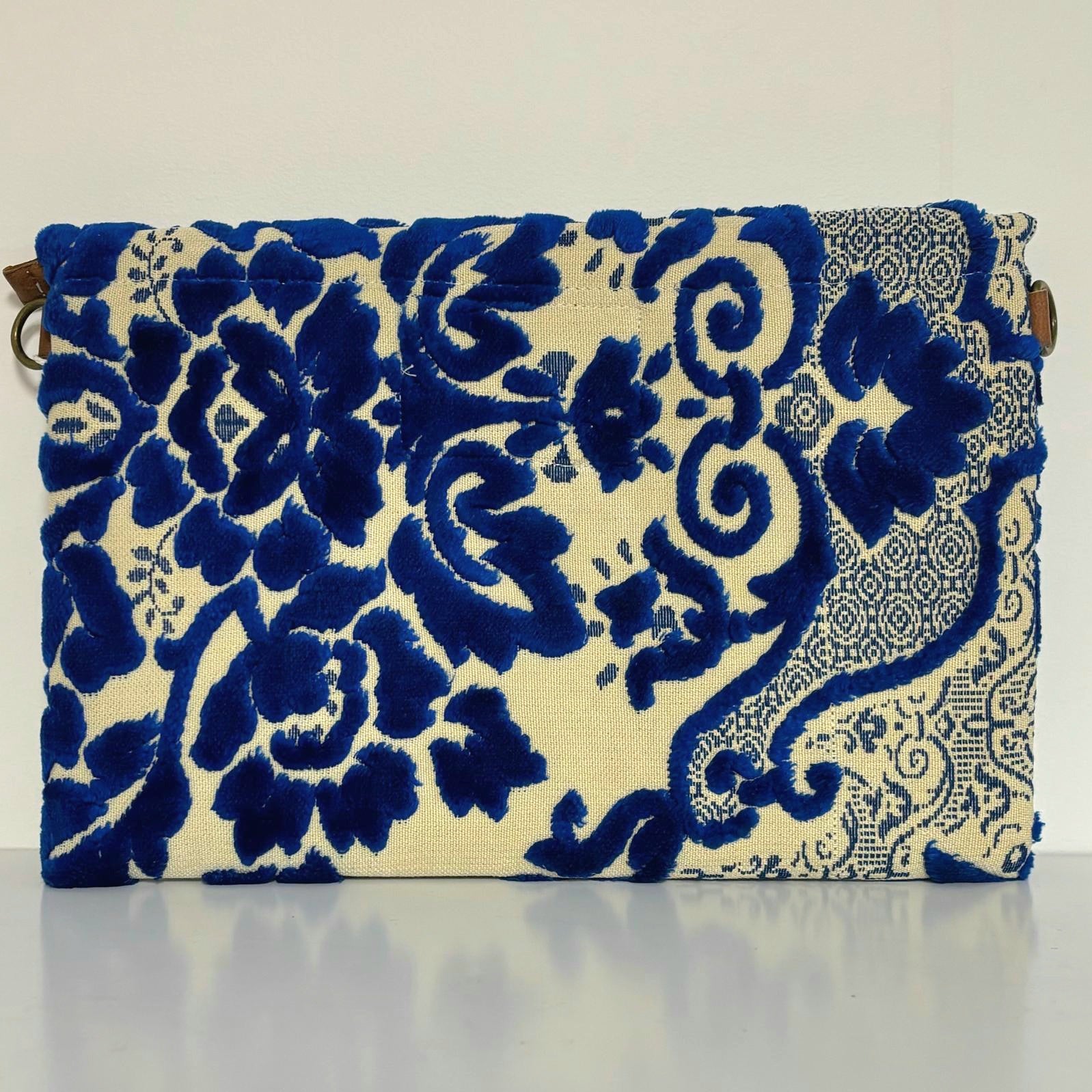 Backside Navy blue handmade vintage upcycled Moroccan Clutch bag