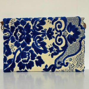 Backside Navy blue handmade vintage upcycled Moroccan Clutch bag