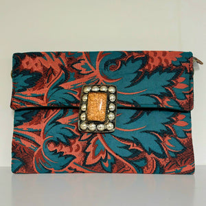 Handcrafted Moroccan upcycled vintage clutch bag front