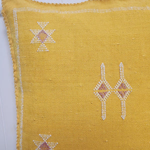 Cactus Silk Cushion// Bright Yellow, white & pink stitching