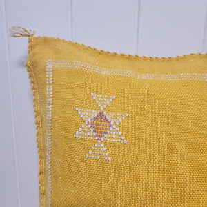 Cactus Silk Cushion// Bright Yellow, white & pink stitching