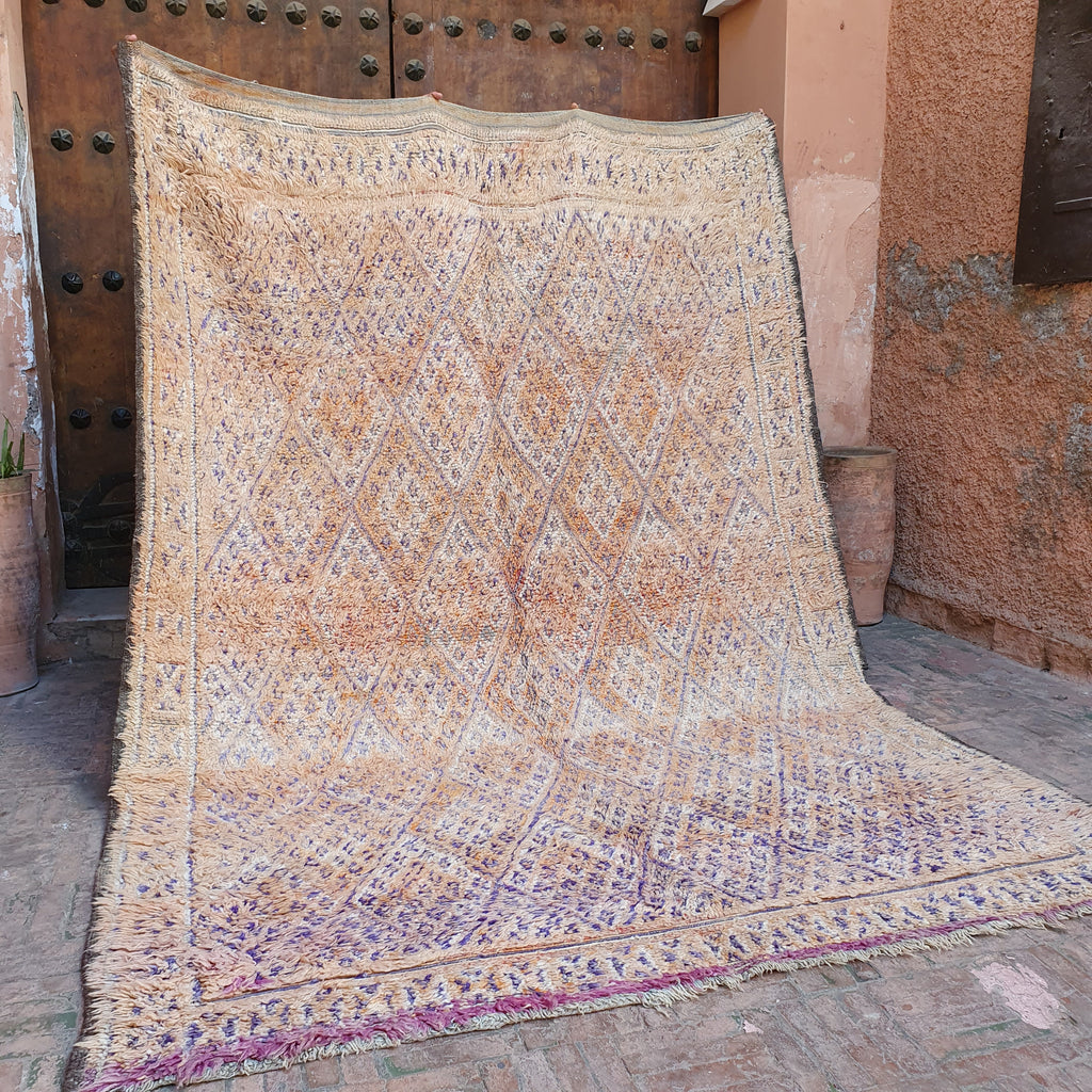 orange and purple vintage beni M'guild rug