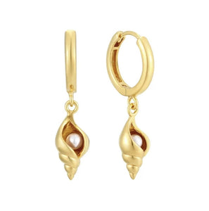 conch shell gold plated drop earrings 