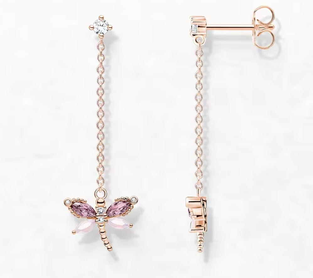 Dragon fly drop crystal earrings 